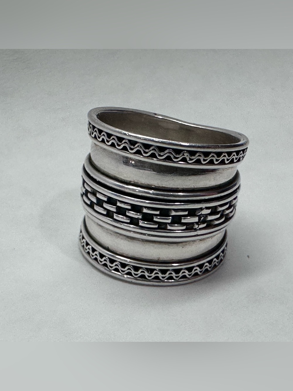Vintage GeoArt Cynthia Gale Sterling Silver Geometric Spinner Band Ring 7.5
